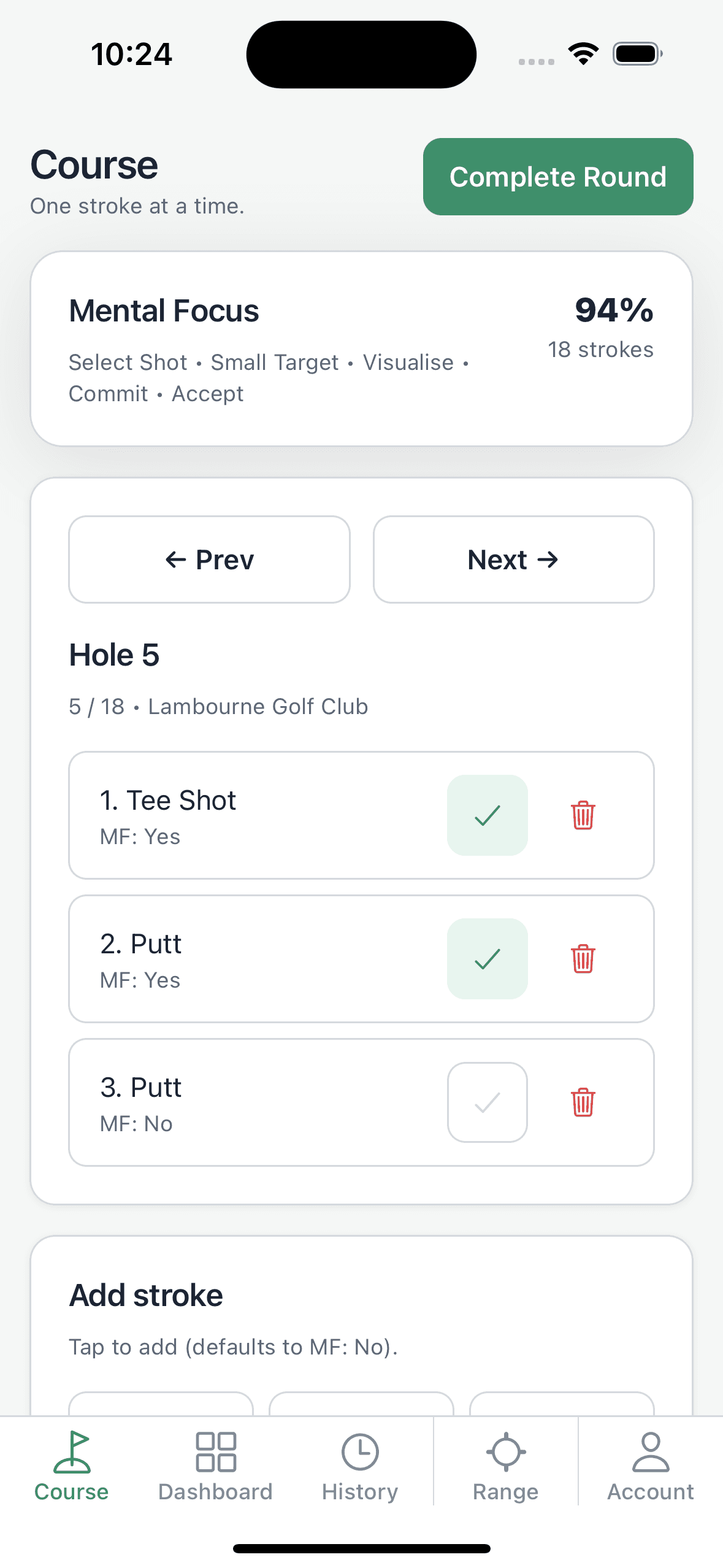 Golf Brain Course — scorecard